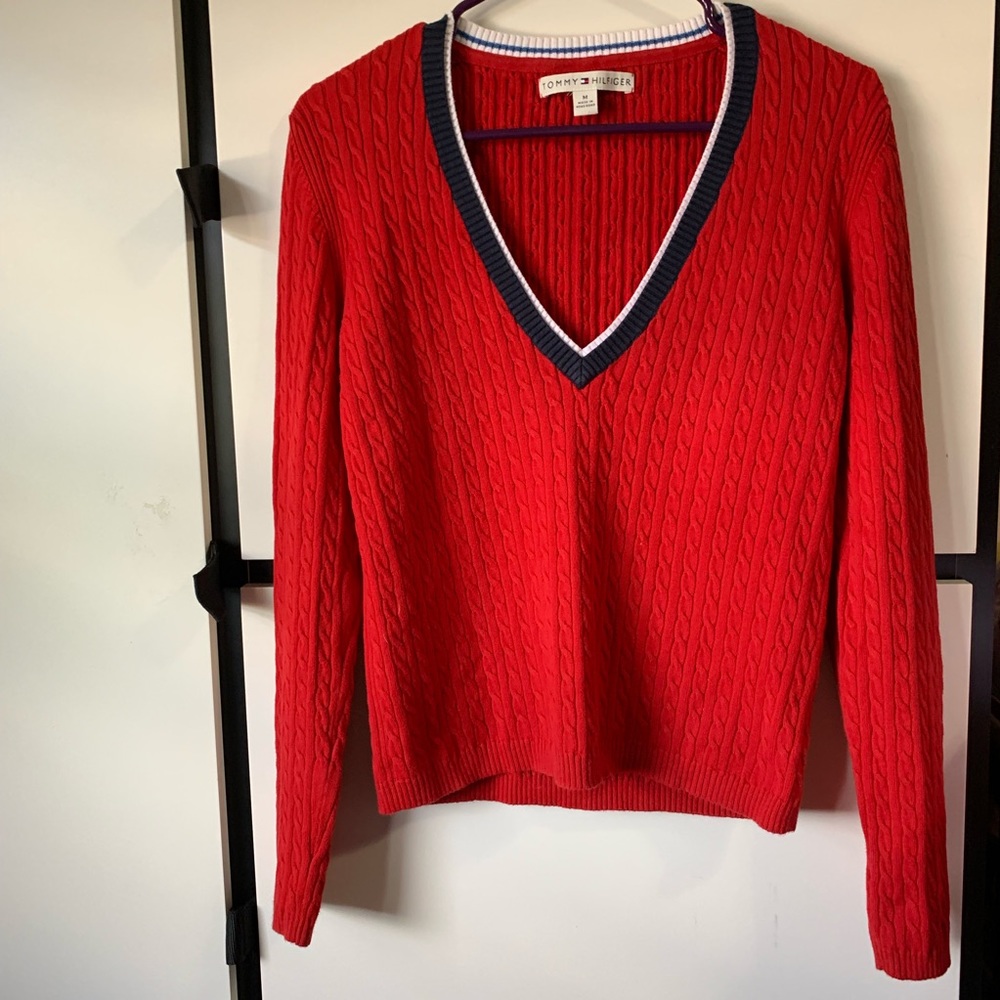 Tommy Hilfiger Red V-Neck Sweater